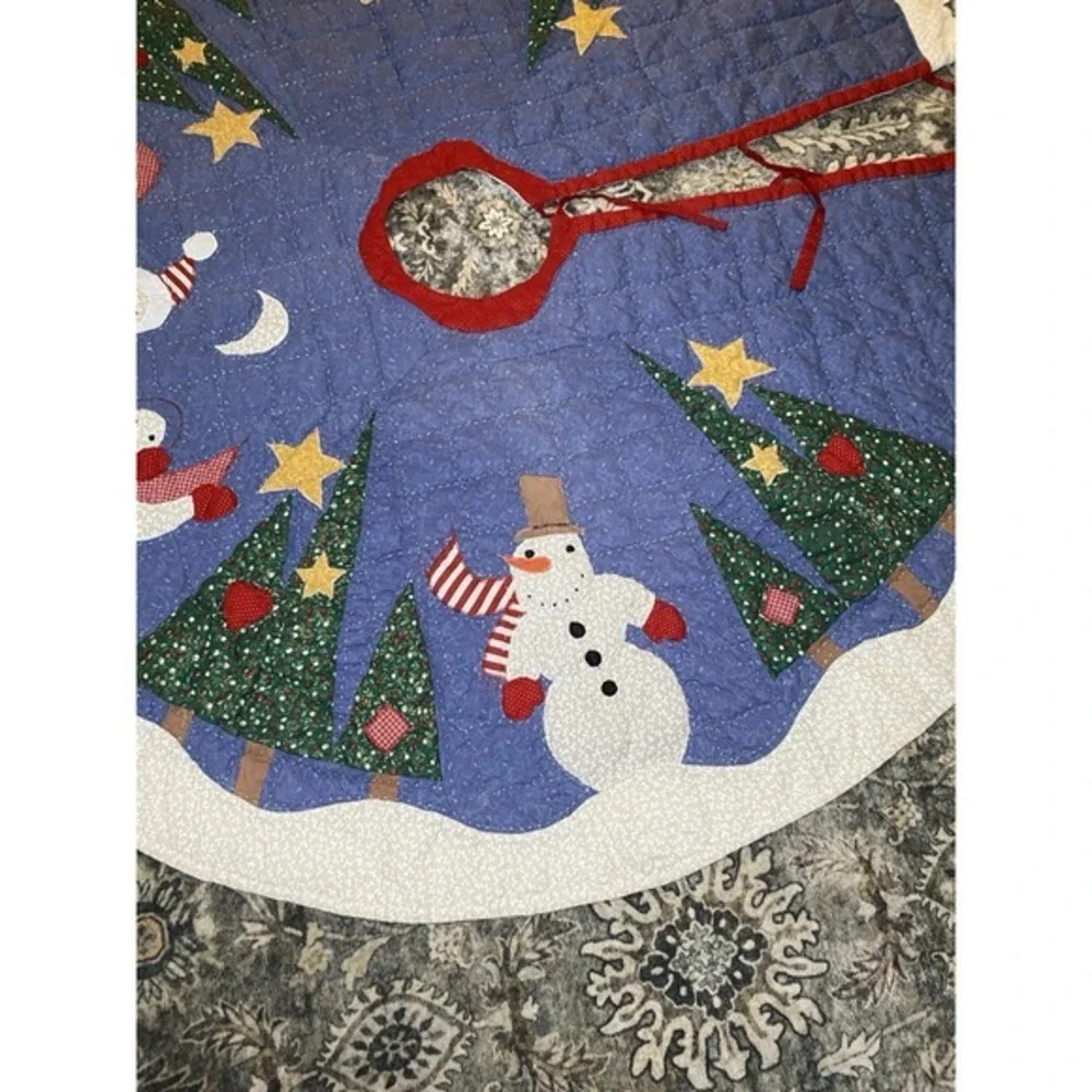 Vintage Quilted Applique‎ Christmas Tree Skirt Snowman Frosty